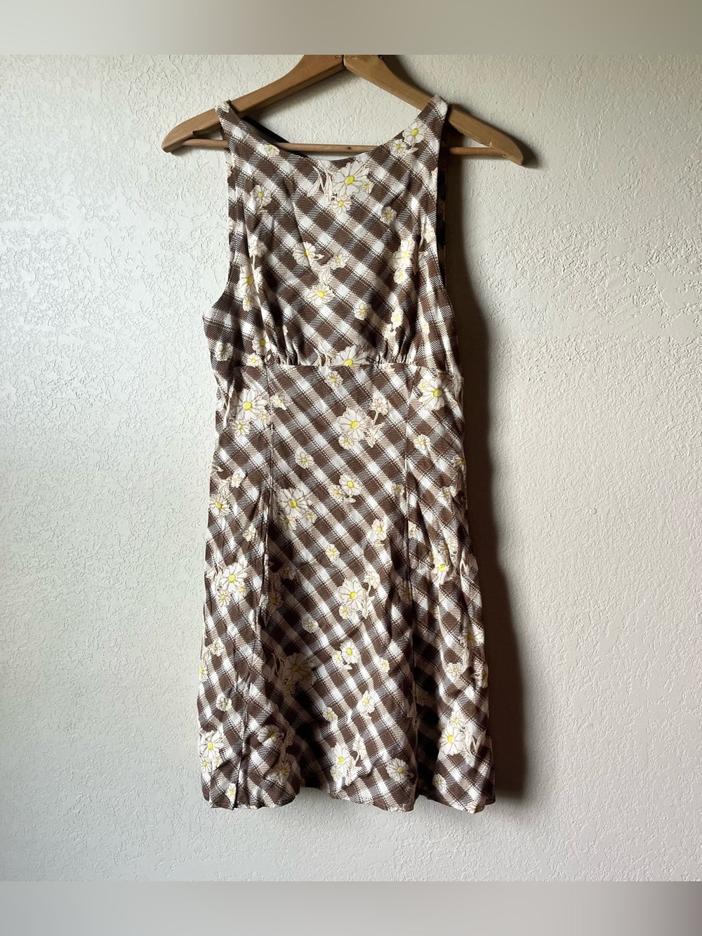 Kimichi Blue by Urban Outfitters Brown and Cream Floral Plaid Viscose Dress